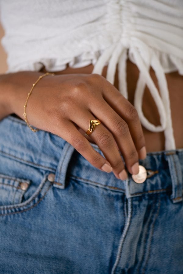 GOLD DOUBLE WISHBONE RING | Yara Jewellery